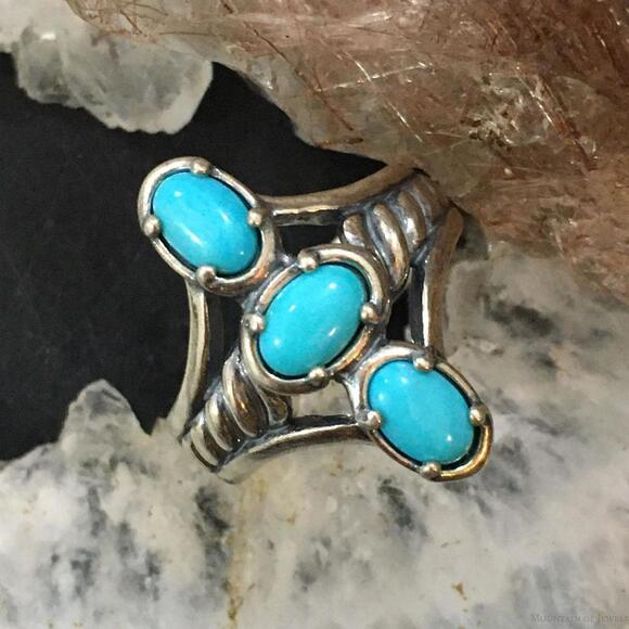 Carolyn Pollack Sterling 3 Sleeping Beauty Turquoise Decorated Ring For Women - Picture 1 of 10